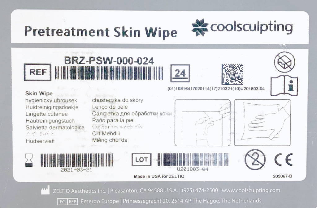 Zeltiq CoolSculpting Pretreatment Skin Wipes BRZ-PSW-000-024 Exp 03/21 - 24 Pack