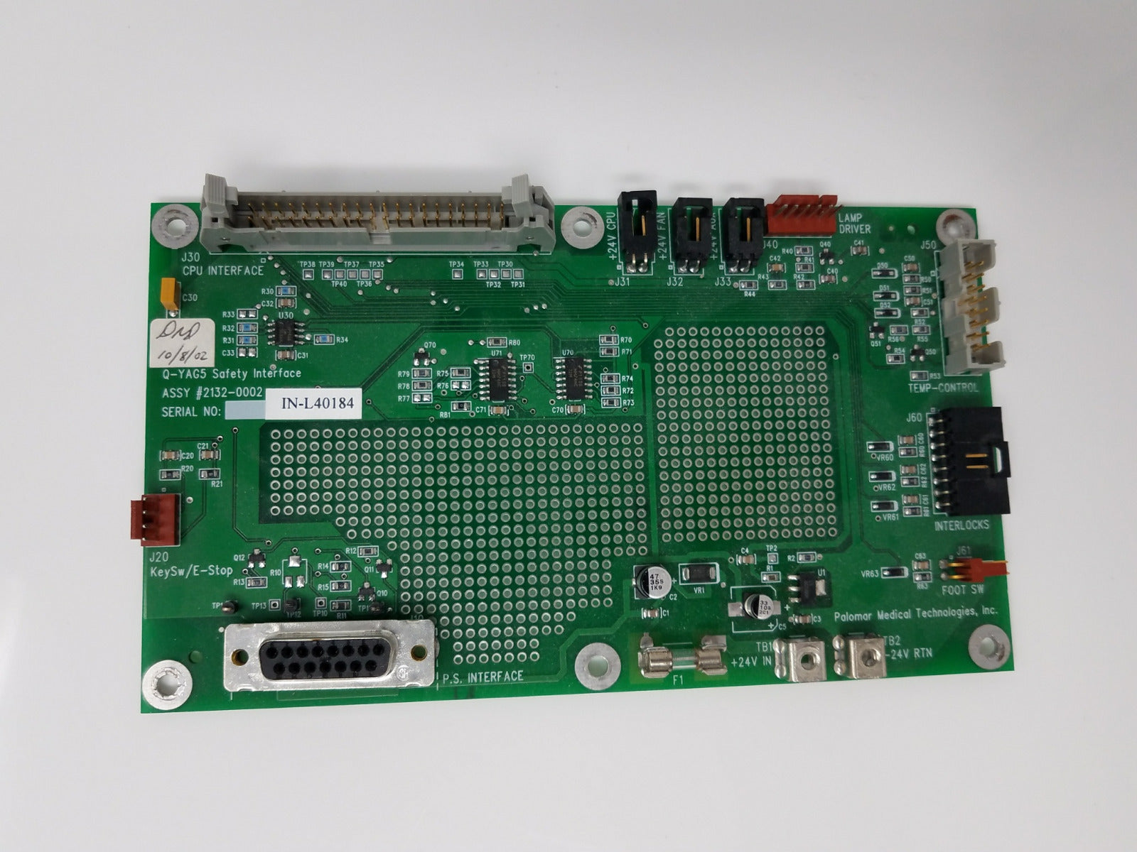 CPU Safety Interface Board Q Yag5 Palomar Yag 5 E-Stop ** Parts SOLD AS IS **