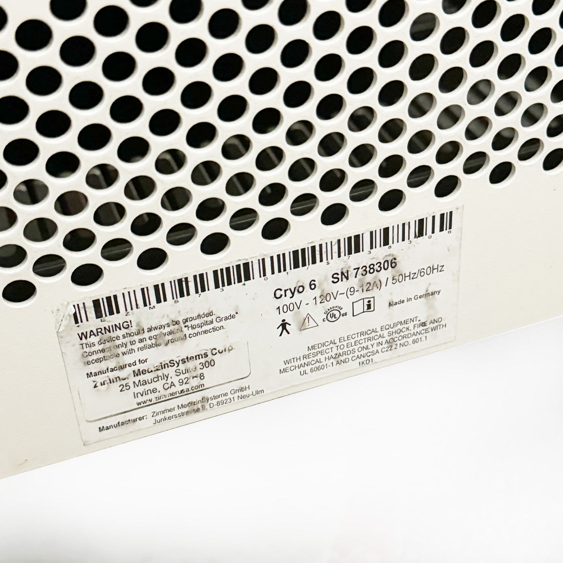 Zimmer Cryo 6 Patient Epidermal Cold Air Chiller Device System