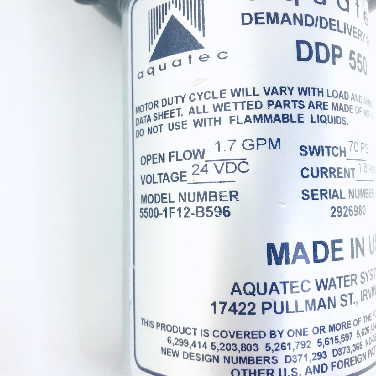 Cutera Xeo Laser Water Pump Aquatec DDP 550 Electric Diaphragm 70 PSI