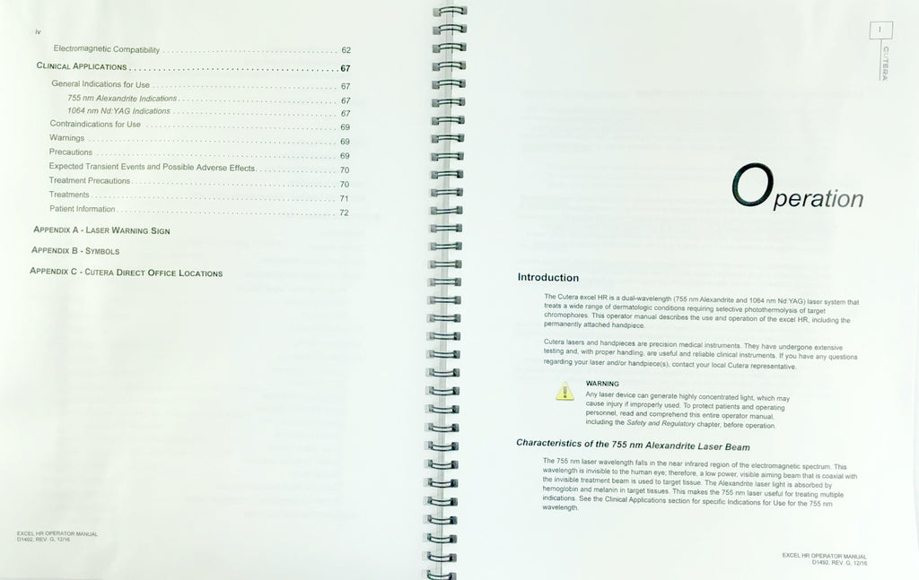 Cutera Excel HR Operator Manual Booklet Dec 2016 D1492 REV G