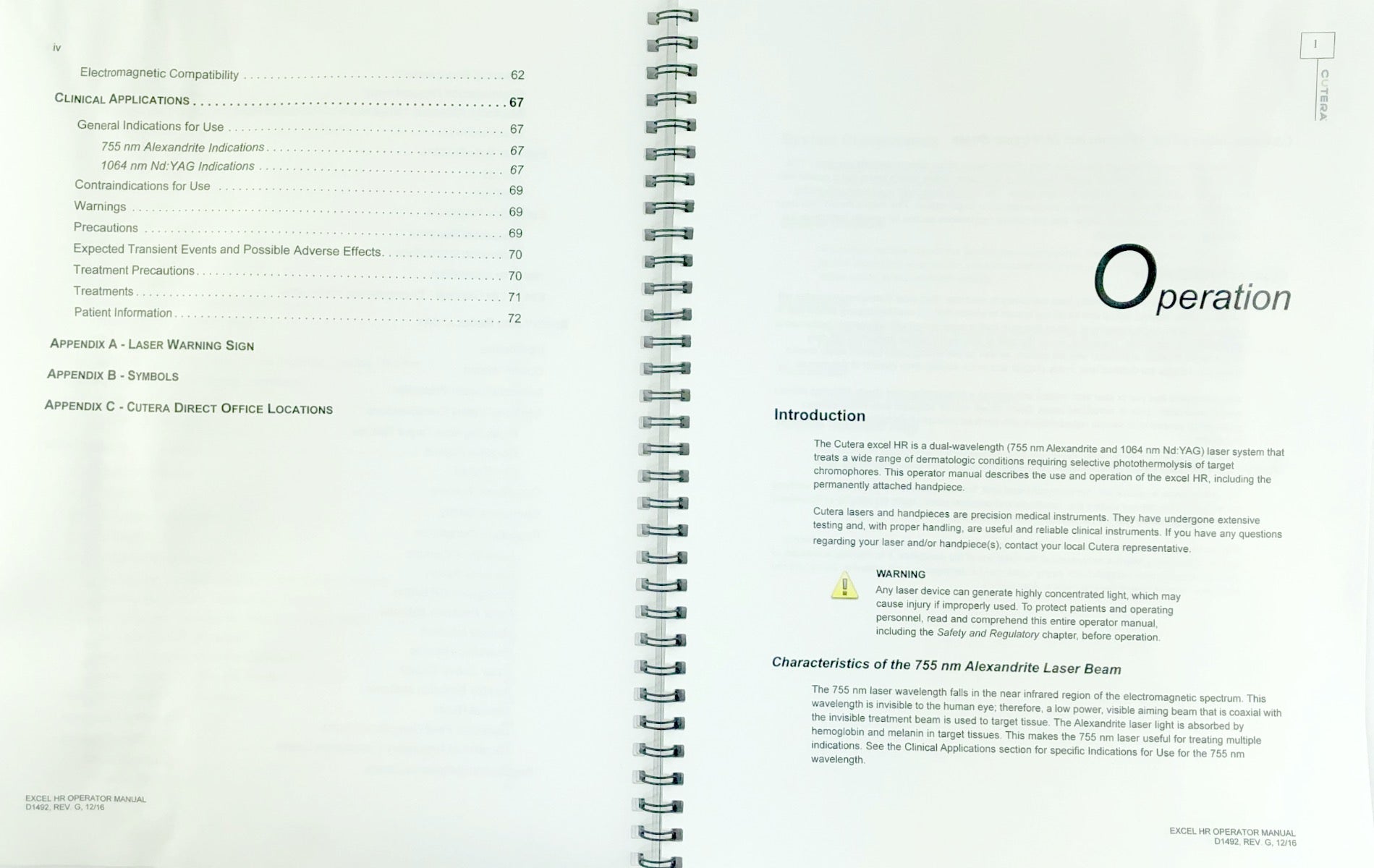 Cutera Excel HR Operator Manual Booklet Dec 2016 D1492 REV G