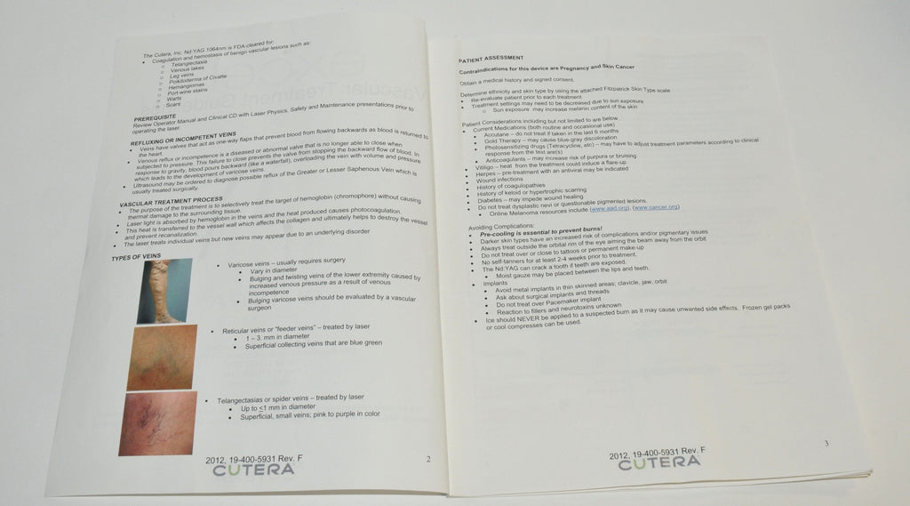 Cutera Excel Laser Vascular Treatment Guidelines 19-400-5931 Rev. F
