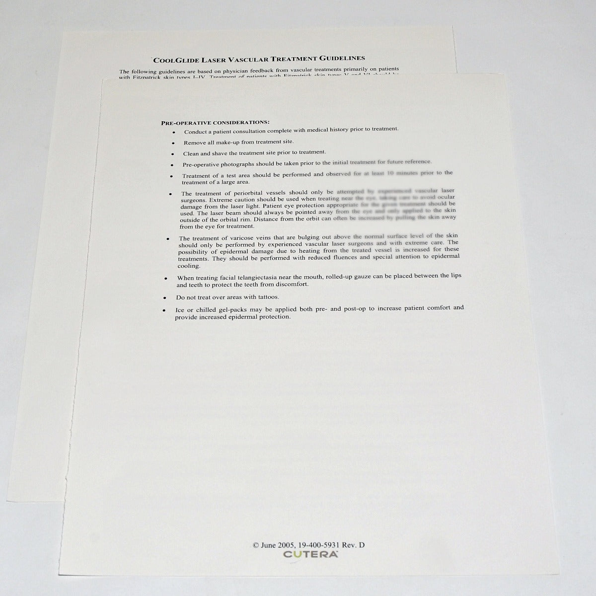 Cutera CoolGlide Laser Vascular Treatment Guidelines Parameter Settings