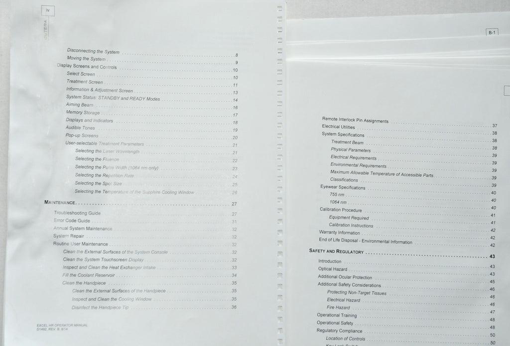 Cutera Excel HR Operator Manual 755nm 1064nm Nd:Yag Booklet Aug/2014 REV B D1492