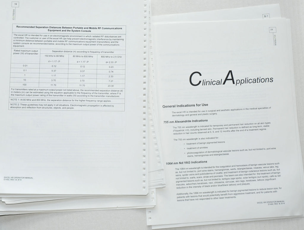 Cutera Excel HR Operator Manual 755nm 1064nm Nd:Yag Booklet Aug/2014 REV B D1492