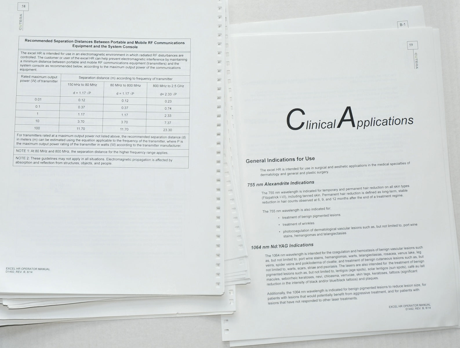 Cutera Excel HR Operator Manual 755nm 1064nm Nd:Yag Booklet Aug/2014 REV B D1492