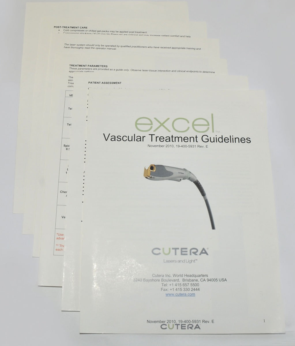 Cutera Excel Laser Vascular Treatment Guidelines Settings 19-400-5931 Nov/2010