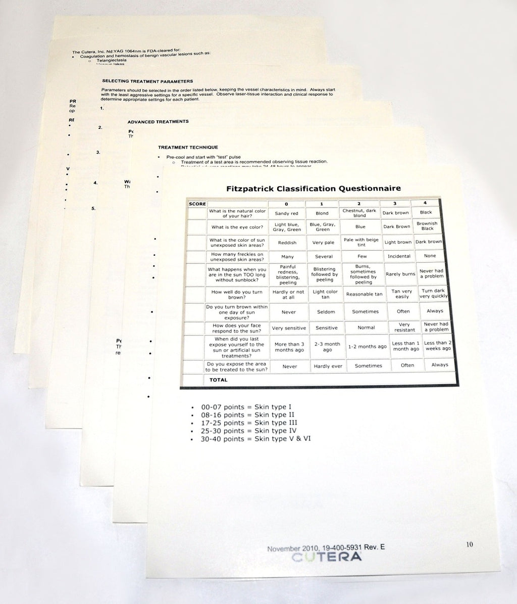 Cutera Excel Laser Vascular Treatment Guidelines Settings 19-400-5931 Nov/2010