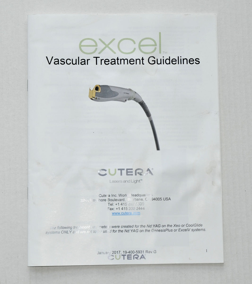 Cutera Excel Laser Vascular Treatment Guidelines Parameter Settings 19-400-5931