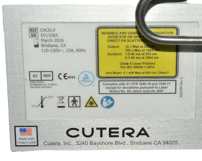 Cutera Excel V Laser 532 1064 Nd YAG Vascular Genesis XLV NdYAG ExcelV XL V 2016