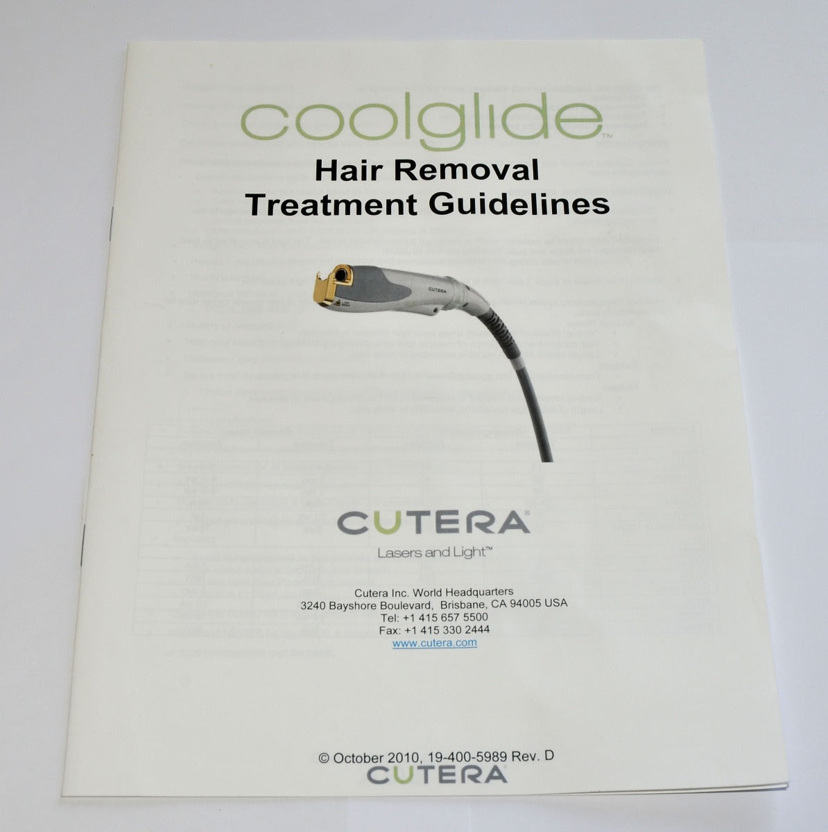 Cutera Laser CoolGlide Hair Removal Treatment Guideline Brochure