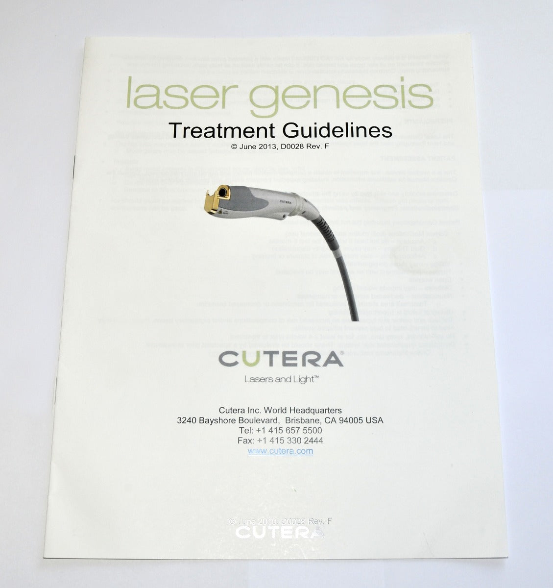 Cutera Laser Genesis Treatment Guidelines Parameter Settings Booklet D0028 2013