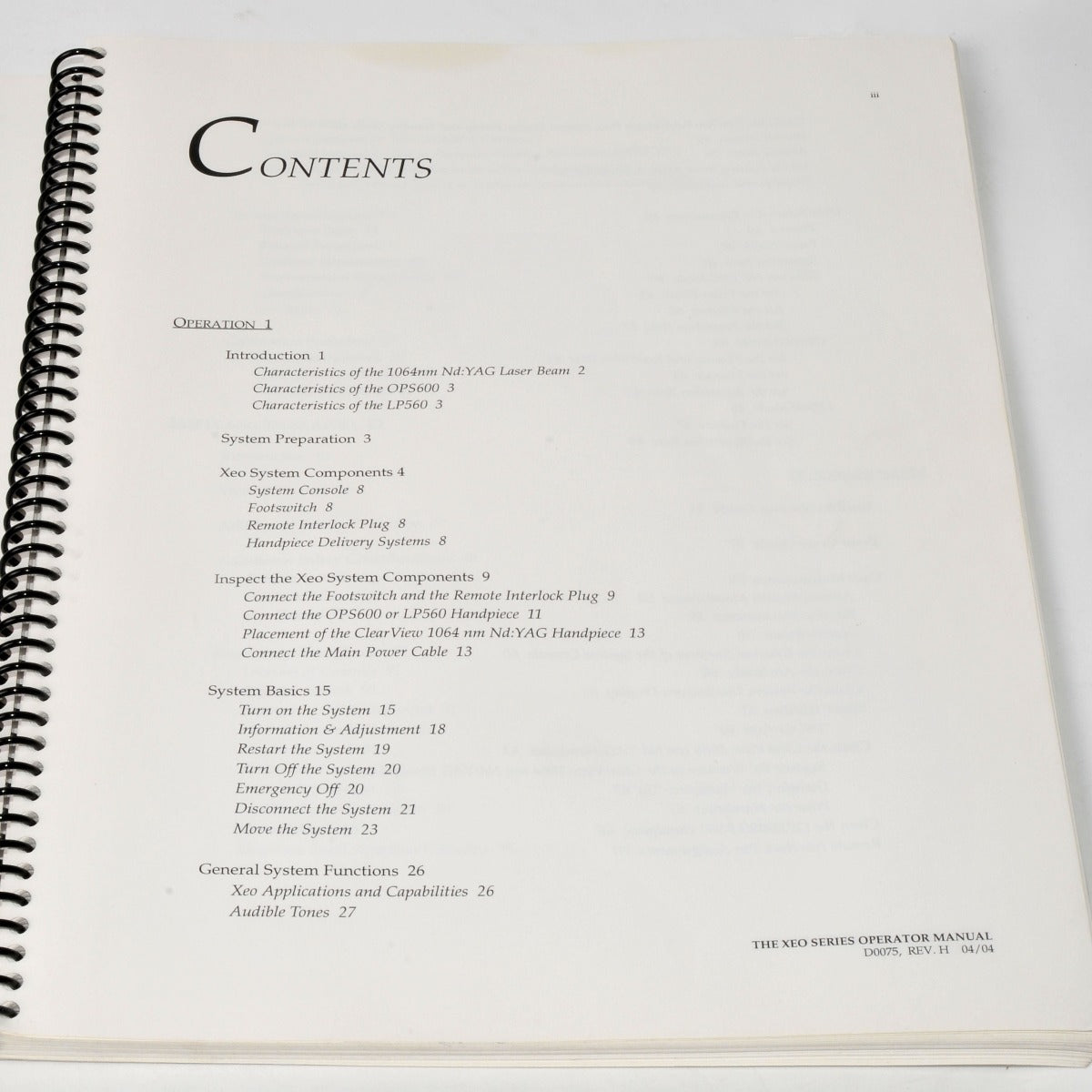 Cutera Laser OPERATOR'S MANUAL Xeo CoolGlide SA Genesis Plus D0075 Setup Guide