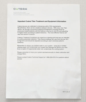 Cutera Laser Titan Treatment & Equipment Information Sheet Guidelines - D0717