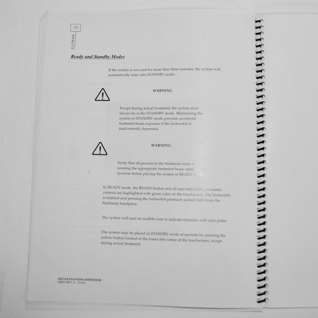 Cutera Laser XeoNavigation Addendum Booklet D0493 12/06