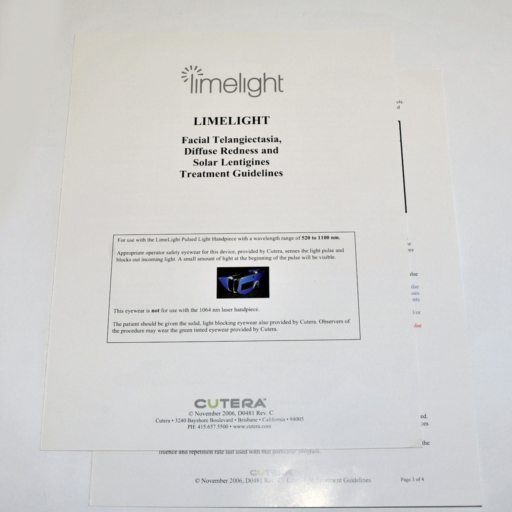 Cutera Limelight Laser Treatment Guidelines Parameter Settings Lime Light D0481