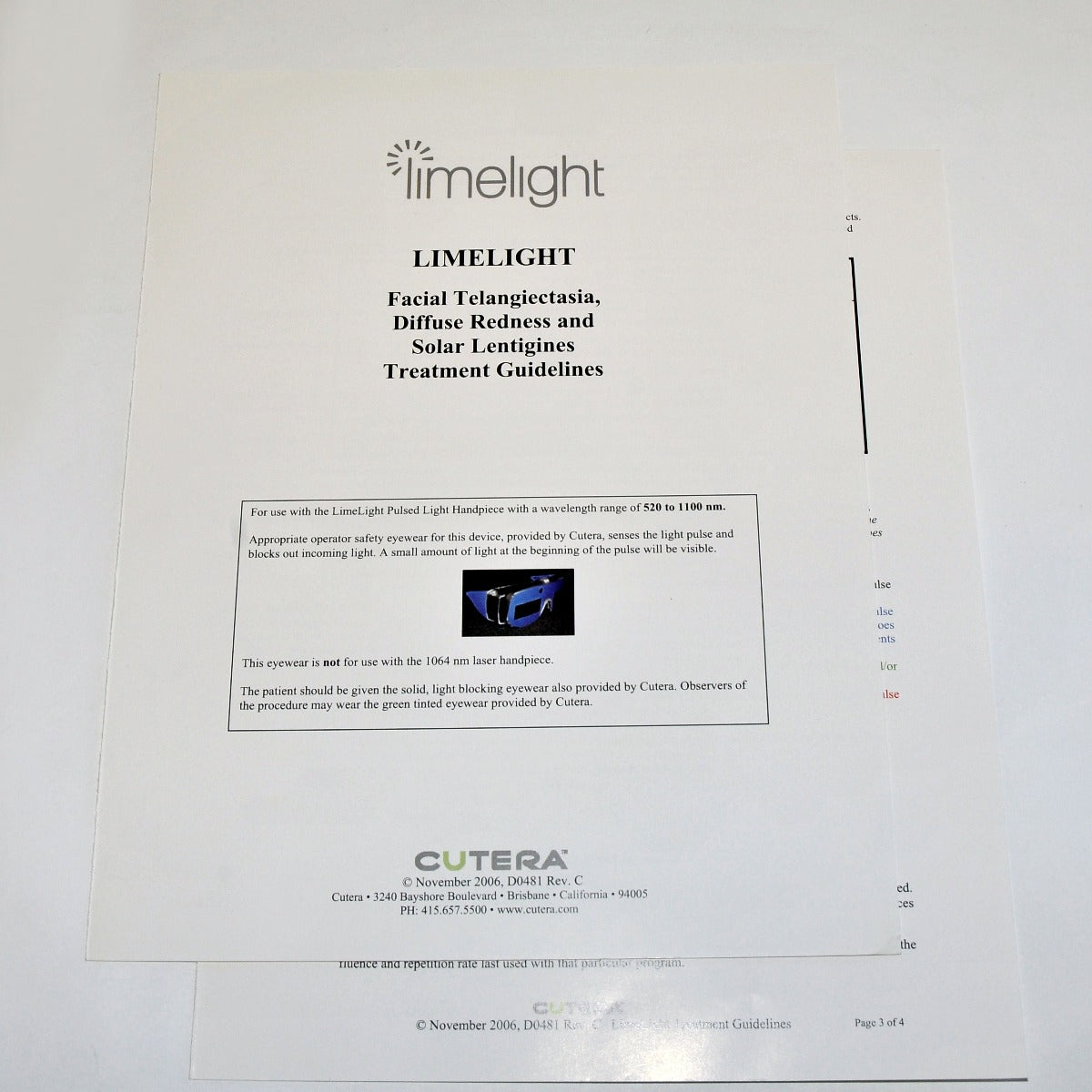 Cutera Limelight Laser Treatment Guidelines Parameter Settings Lime Light D0481