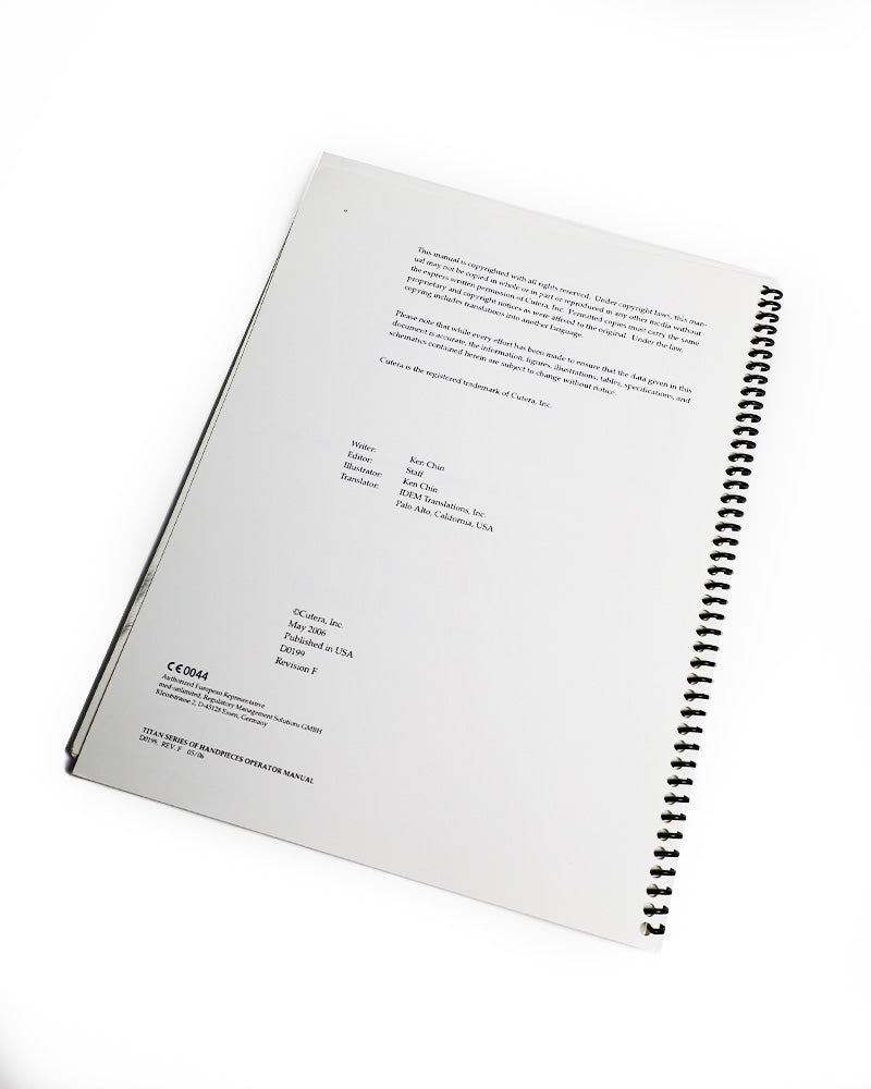 Cutera Xeo Titan Series IPL Handpiece User Operator Manual Parameters D0199
