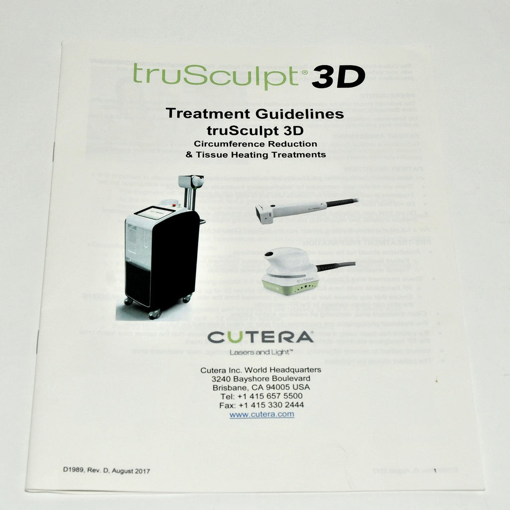 CUTERA TruSculpt 3D Treatment Guidelines Laser Body Settings Guide D1989 16 Pgs