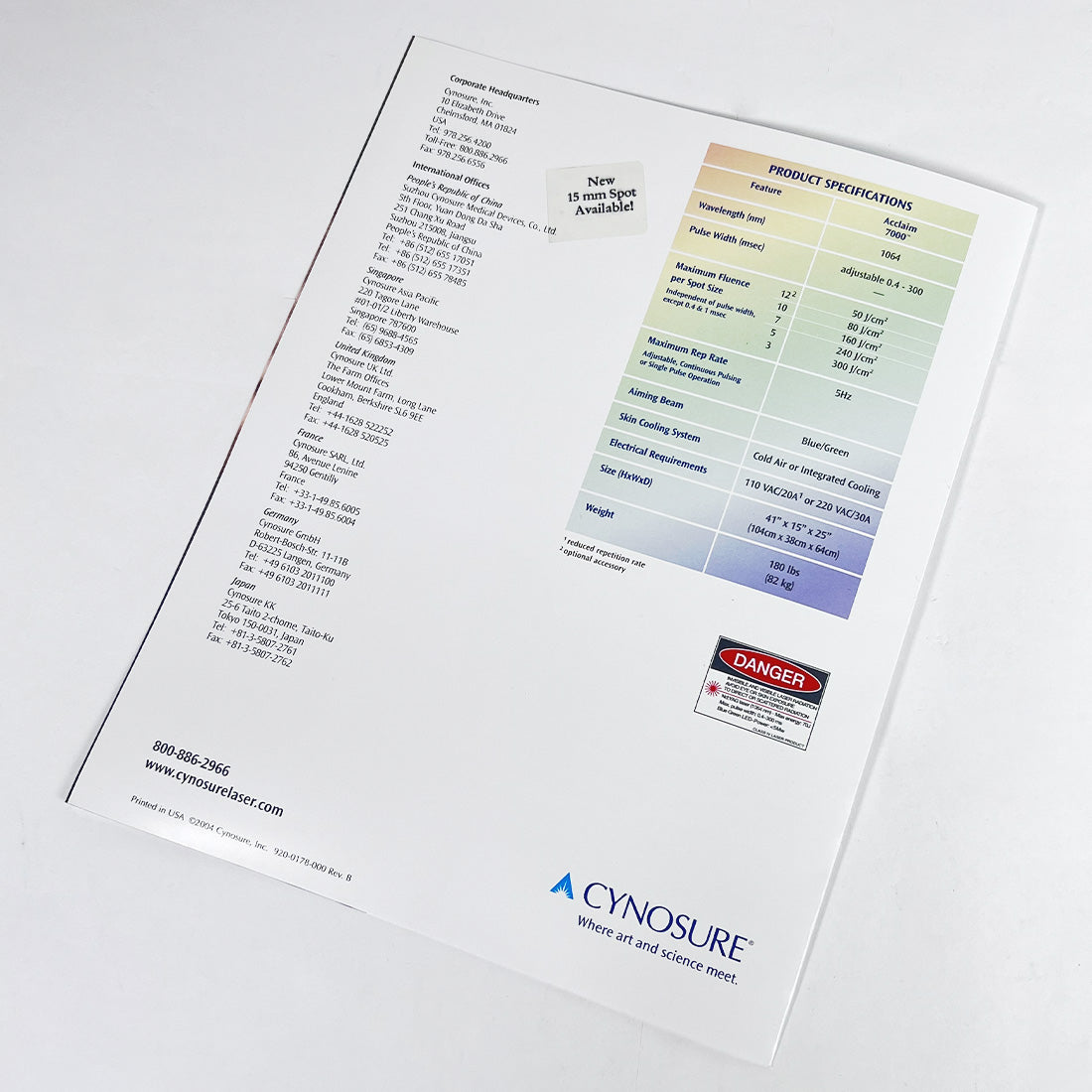 Cynosure Acclaim 7000 Multile Application Laser Marketing Booklet 920-0178-000