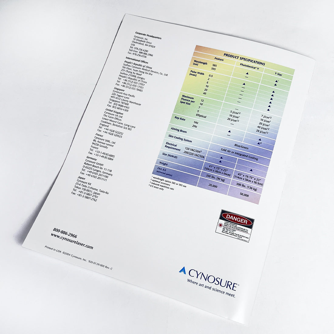 Cynosure VStar PhotoGenica Pulse Dye Laser System Marketing Booklet 920-0139-000