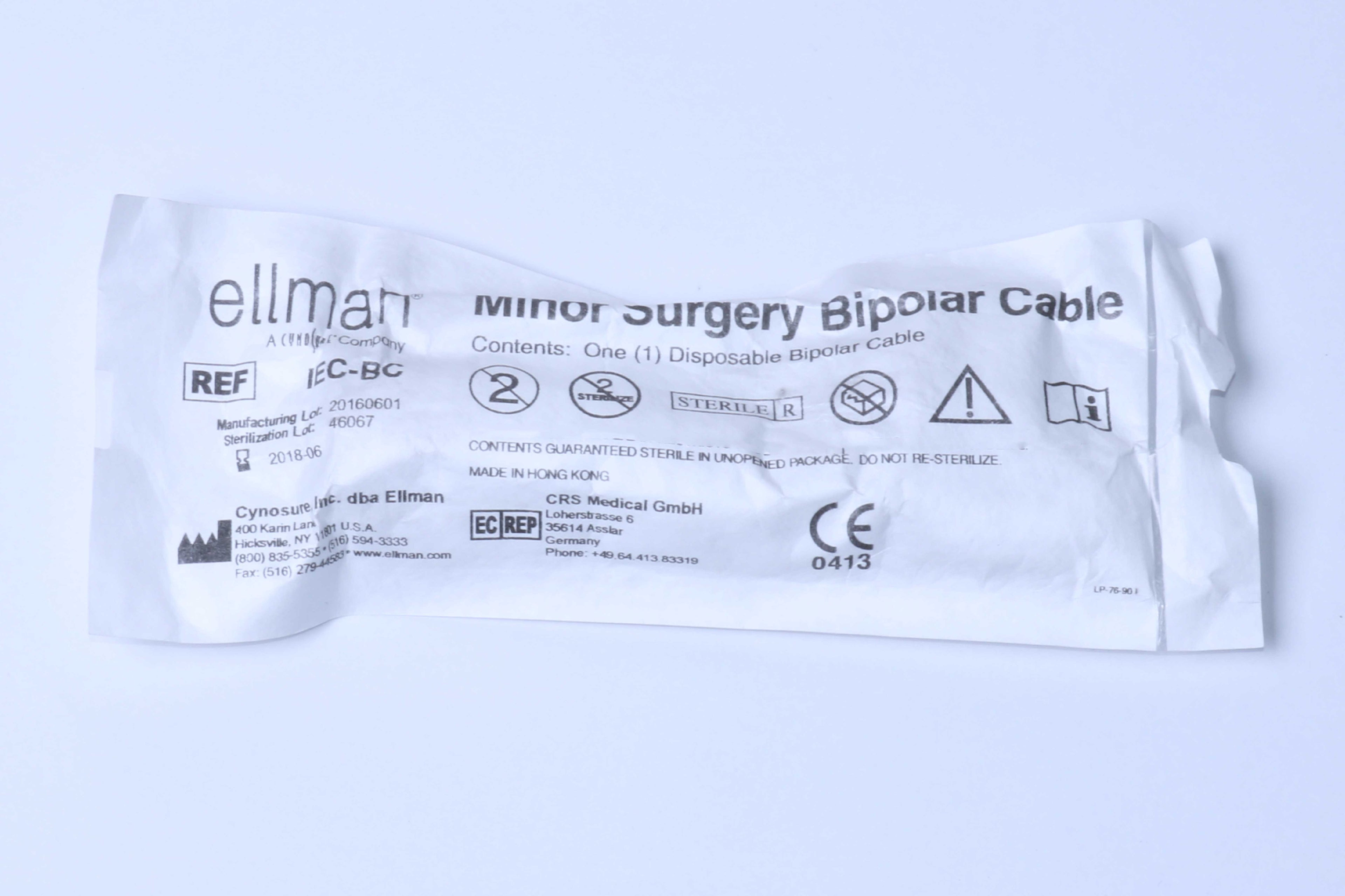 Cynosure Ellman Minor Surgery Bipolar Cable IEC-BC Single (1) EXP 2018-06