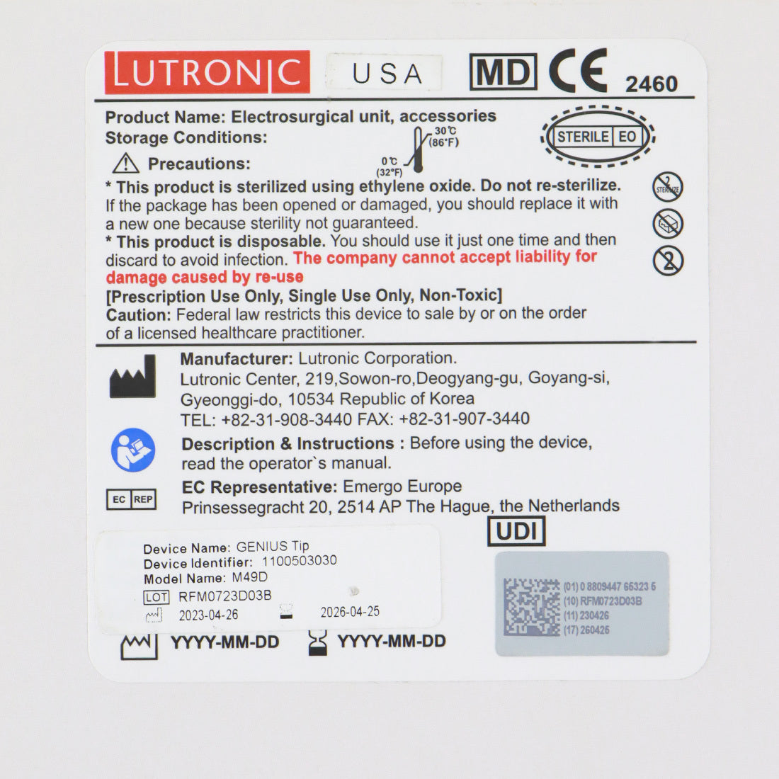 Lutronic Genius M49D Electrosurgical Microneedling Non-S - Tips EXP 02/2027 - 10-Pack