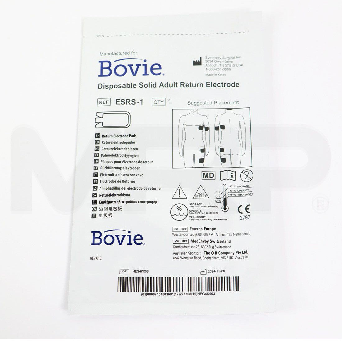 Bovie ESRS-1 Disposable Split Adult Return Electrode, Single - Expired