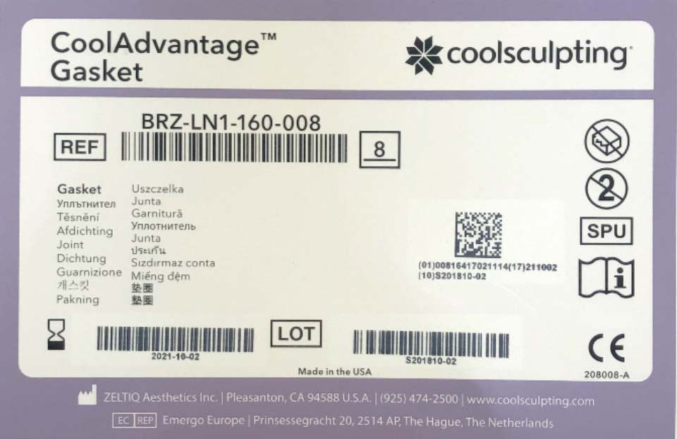 Zeltiq CoolSculpting BRZ-LN1-160-008 Cool ADVANTAGE Gaskets 9PK EXP 2021 OPEN