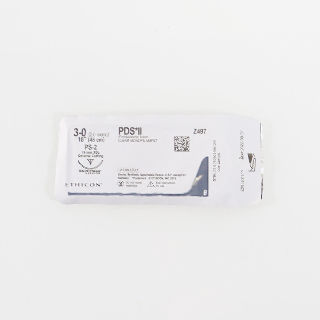 Ethicon Z497 PDS II PS-2 Polydioxanone Clear Mono Suture Reverse Cutting 3-0 x7