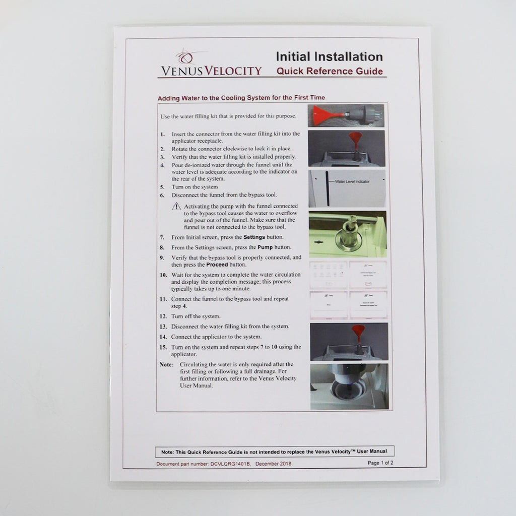 VenusConcept Venus Velocity Initial Installation Quick Reference Guide