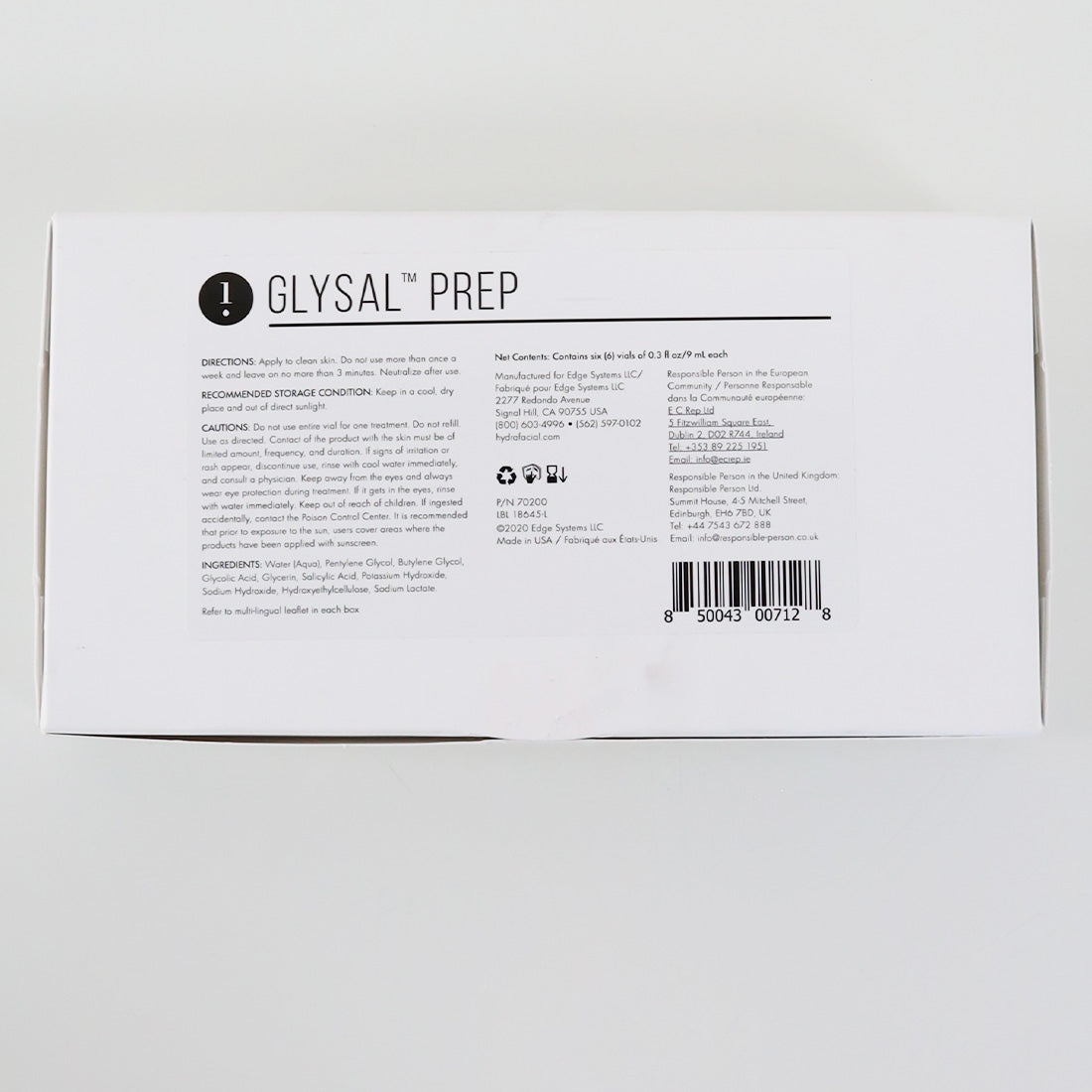 Edge Systems Hydrafacial Glysal Prep Glycolic Salicyclic Acid P70200 x5pk