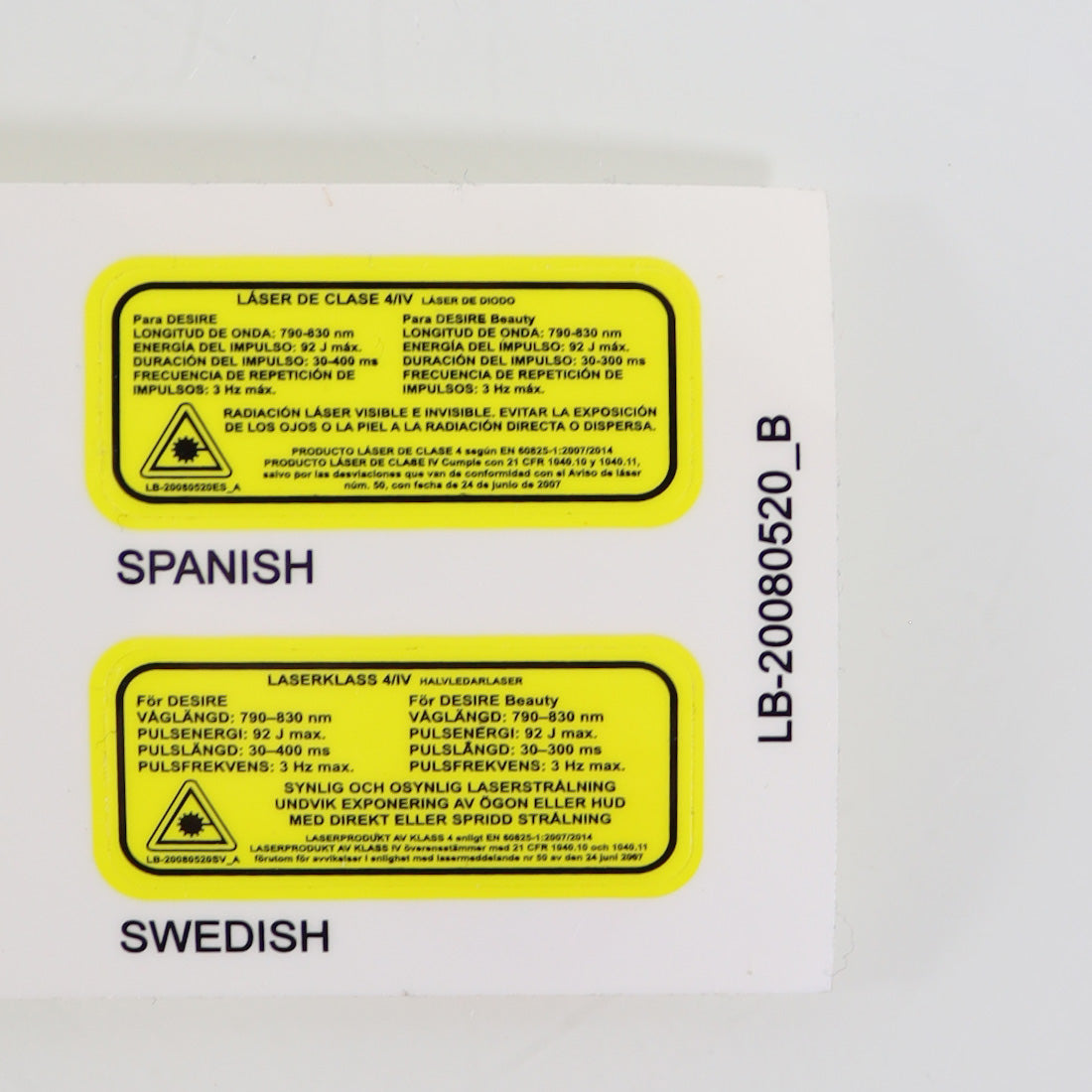 Desire Beauty Multi-language Class 4 Laser Danger Warning Stickers LB-20080520_B