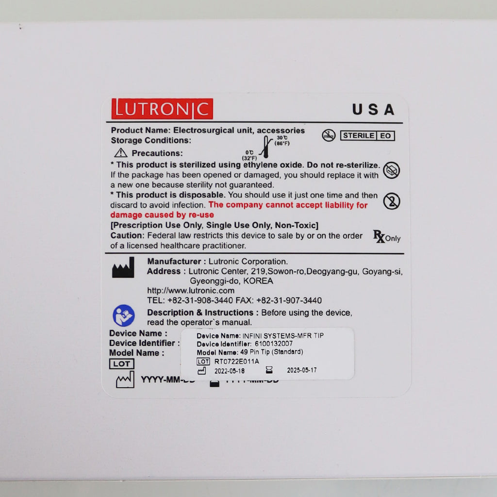 Lutronic Infini RF Microneedling Standard MFR 49 Pin Tip Box of 10 EXP 2025