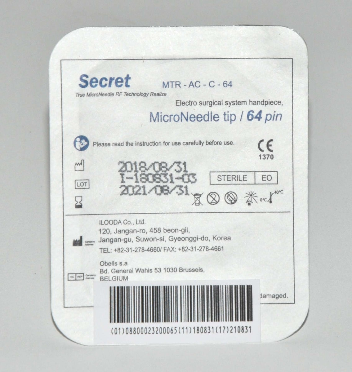 SecretRF Zarin 8x8 RF Microneedle Cartridge Secret RF MTR-AC-C-64 Zarin (Box/10)