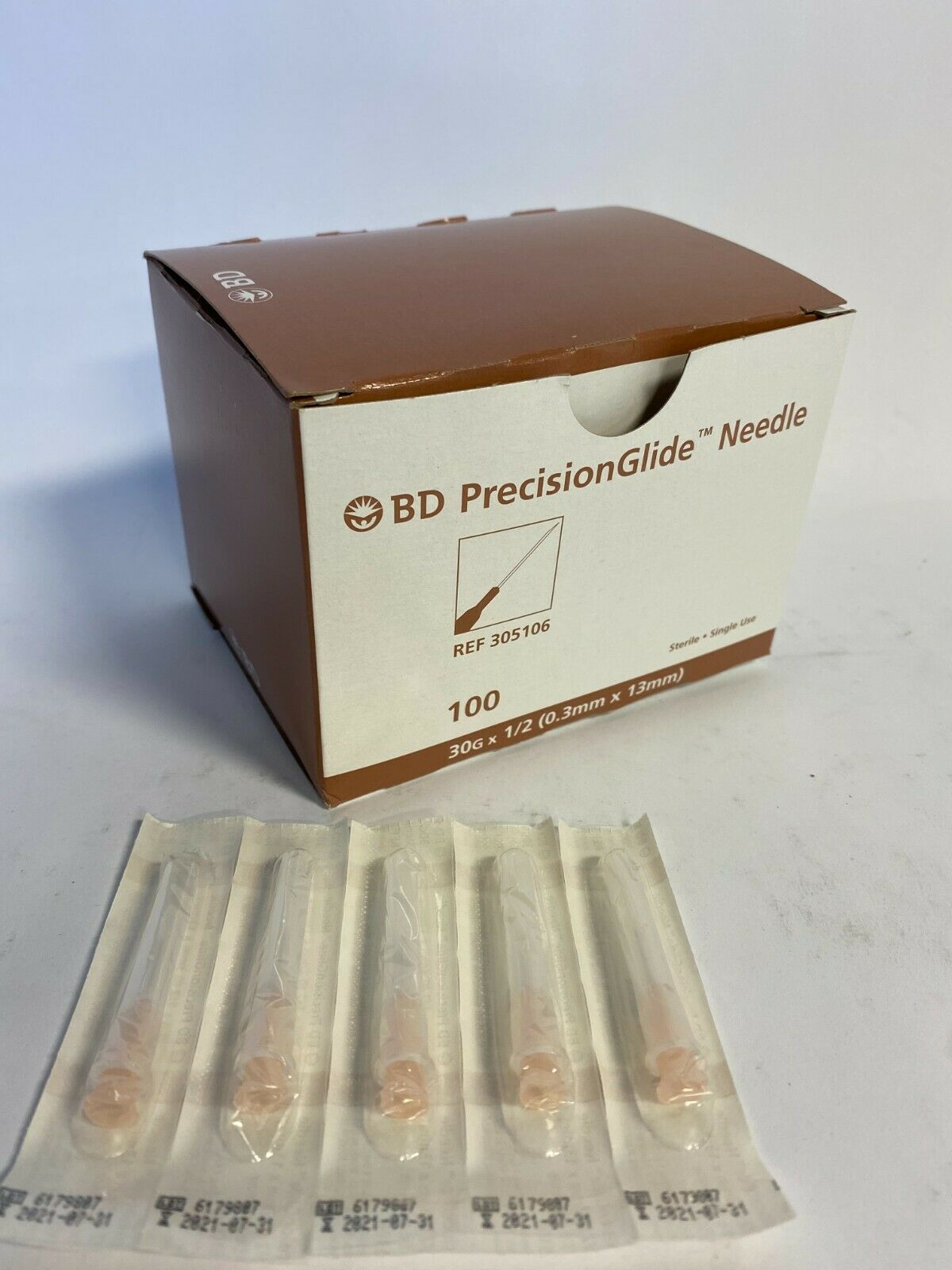 DB Precision Glide Needle Sterile Single Use Qty: 100 30G X 1/2 (0.3mm x 13mm)