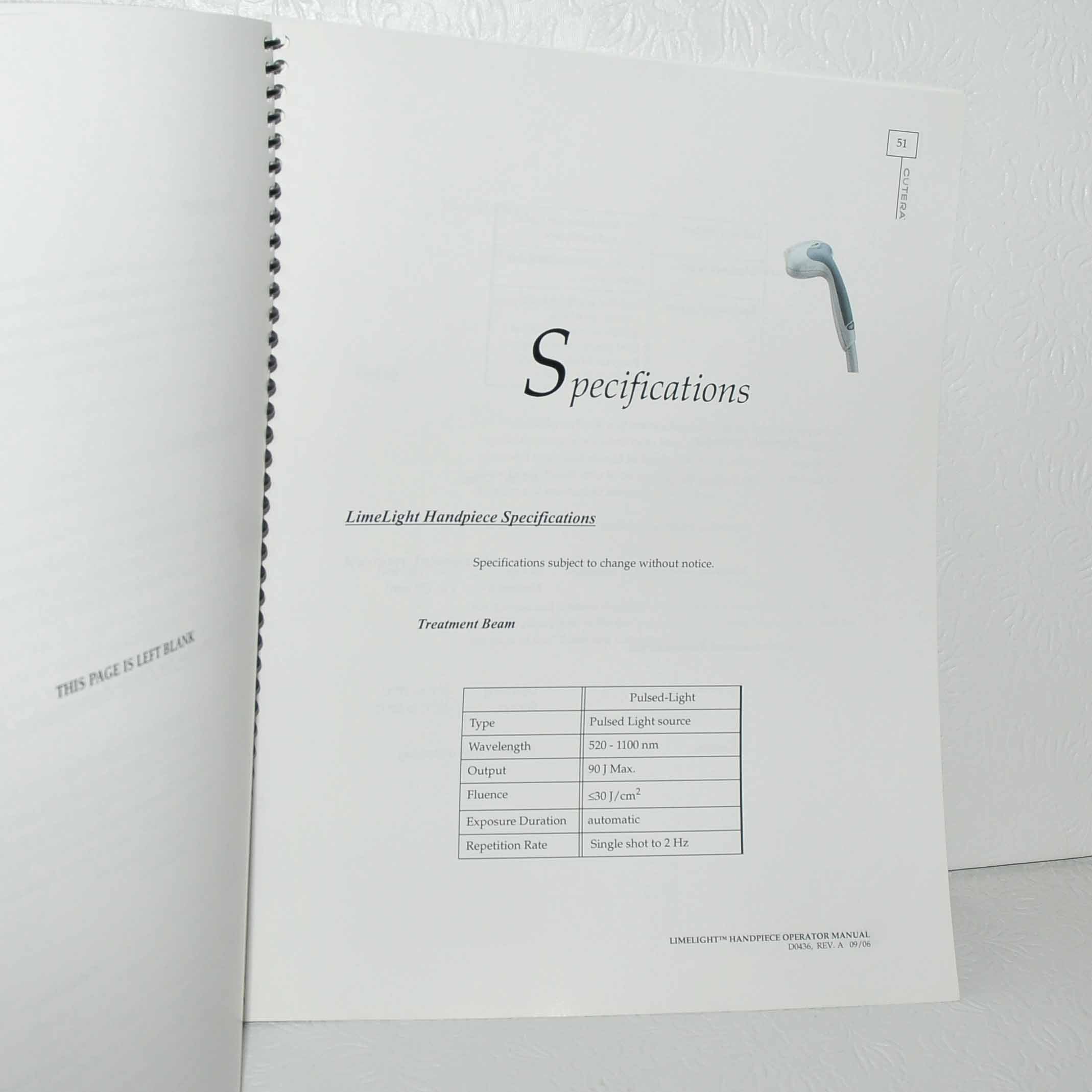 Cutera Xeo Laser LimeLight Operator User Manual IPL Handpiece Lime Light D0436
