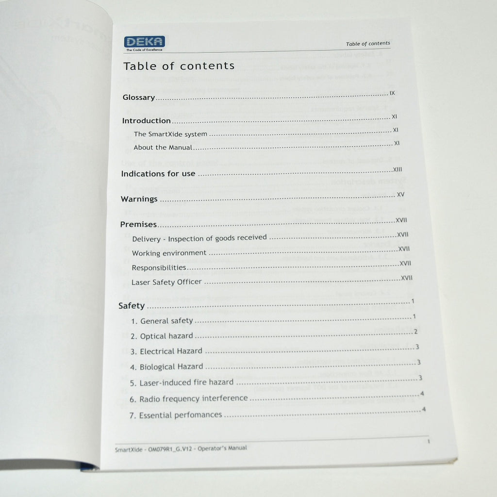 DEKA 2011 SmartXide Co2 Laser System OPERATOR'S MANUAL * Smart Xide UX1B0802R