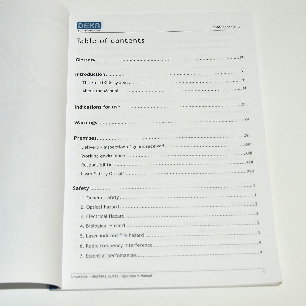 DEKA 2011 SmartXide Co2 Laser System OPERATOR'S MANUAL * Smart Xide UX1B0802R