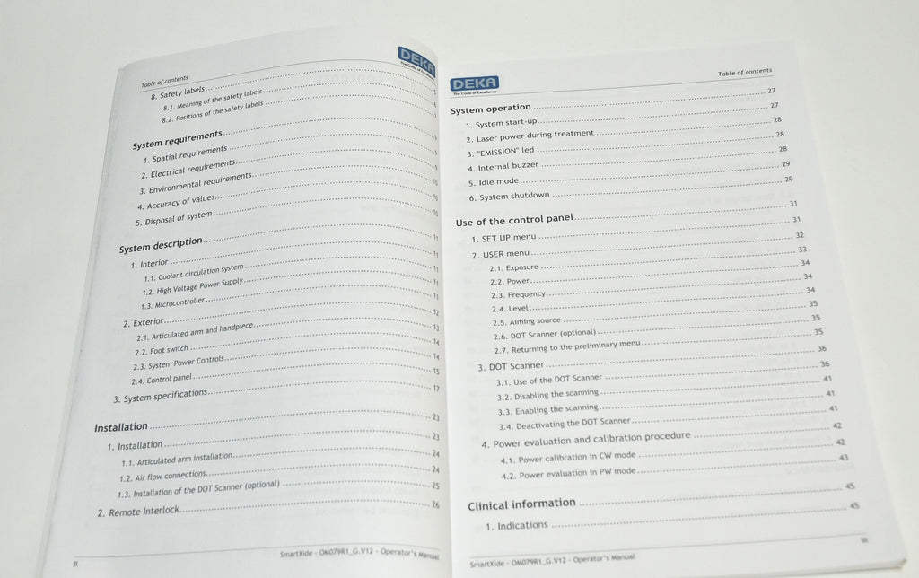 DEKA 2011 SmartXide Co2 Laser System OPERATOR'S MANUAL * Smart Xide UX1B0802R