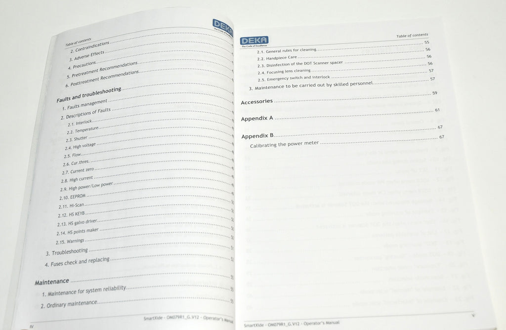 DEKA 2011 SmartXide Co2 Laser System OPERATOR'S MANUAL * Smart Xide UX1B0802R