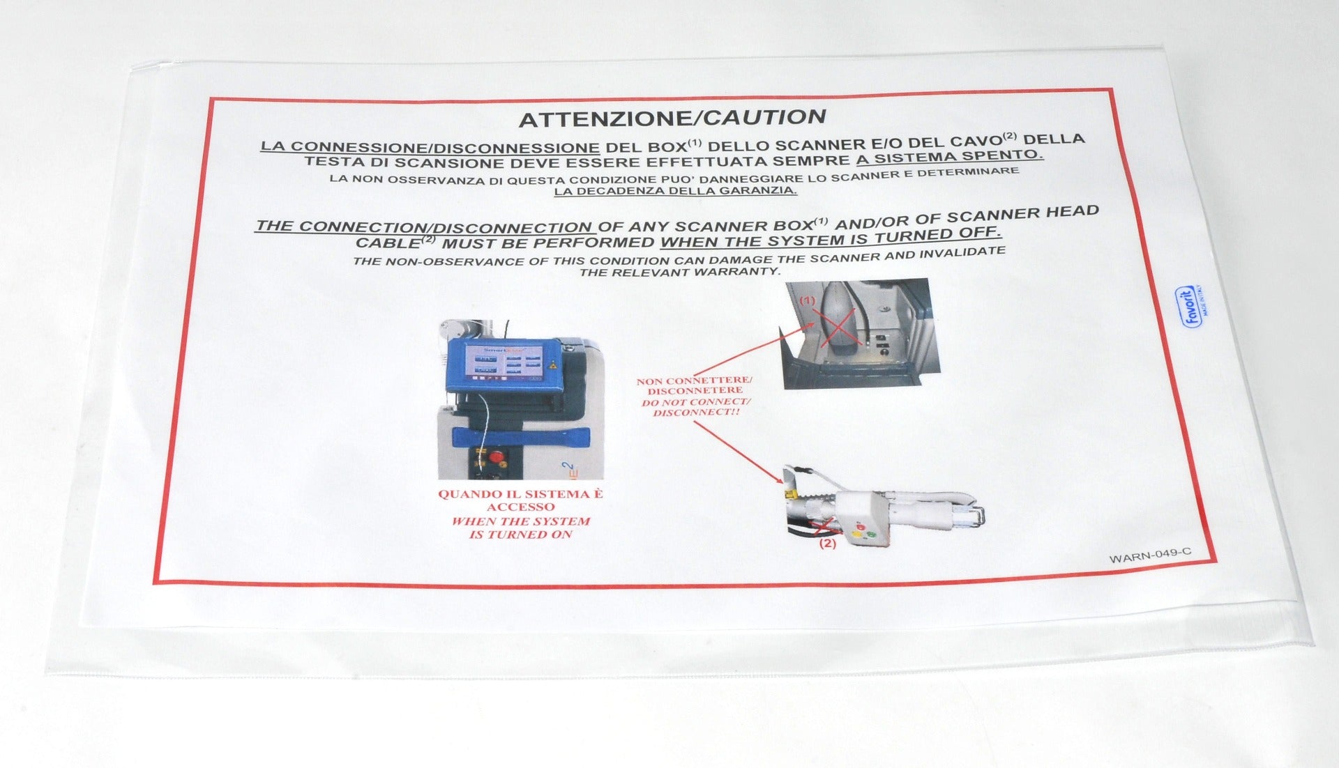 DEKA Laser Caution WARN-049-C Scanner Box Head Cable Warning Sheet