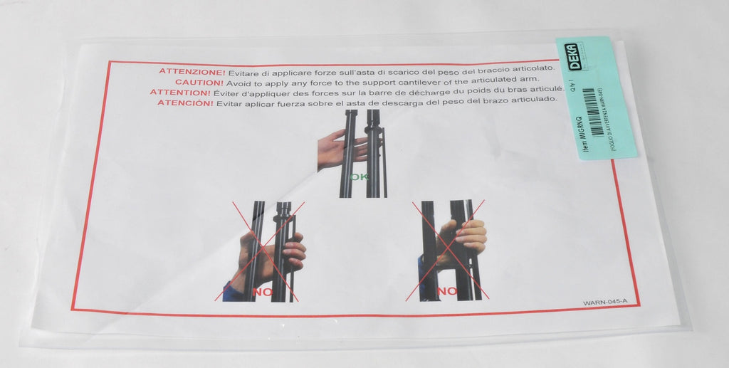 DEKA Laser Warning Sheet MIGRNQ WARN-045 Cantilever Articulated Arm