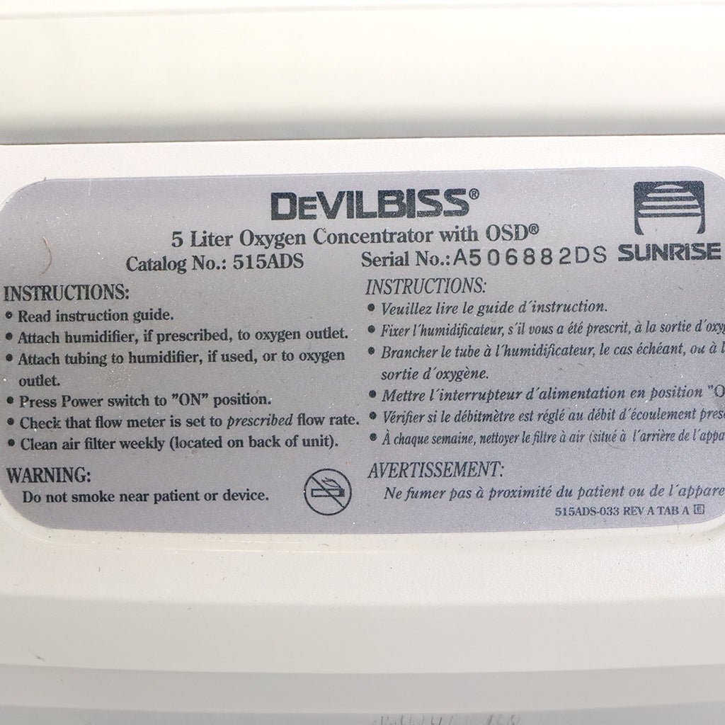 DeVILBISS 5 Liter Oxygen Concentrator with OSD