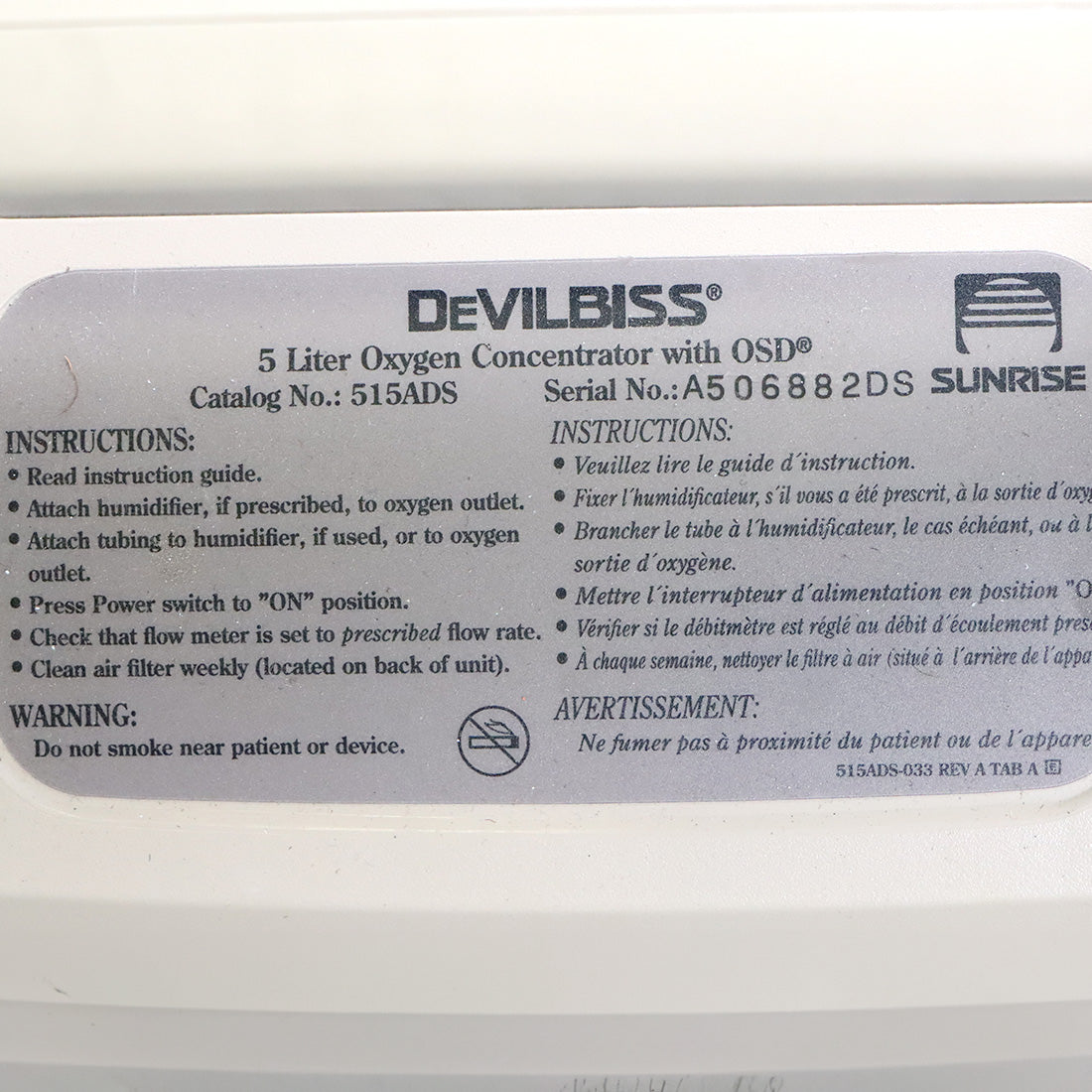 DeVILBISS 5 Liter Oxygen Concentrator with OSD