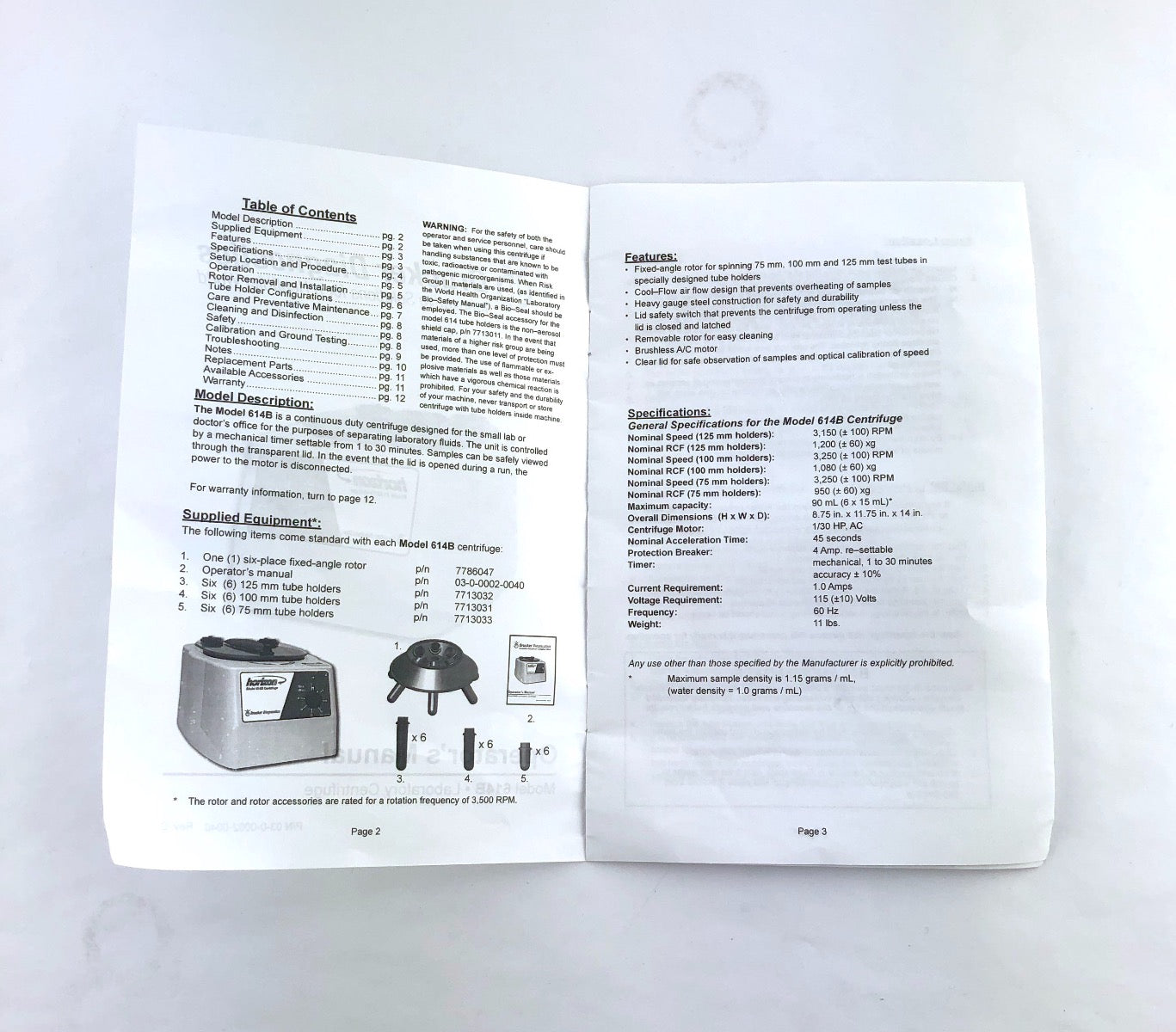 Drucker Diagnostics Horizon 614B Centrifuge Operator's Manual