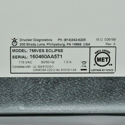 Drucker Diagnostics 755VES ECLIPSE Centrifuge PRP Platelet Rich Plasma 755 VES