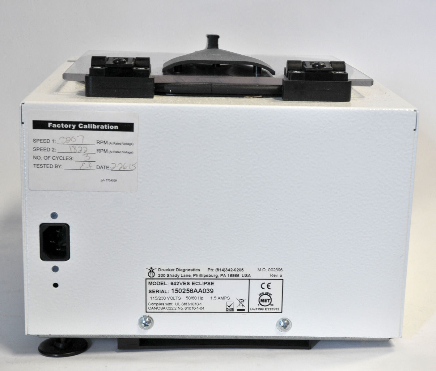 Drucker Diagnostics 642VES Eclipse Centrifuge Easy Spin 3500 RPM PRP 642 VES