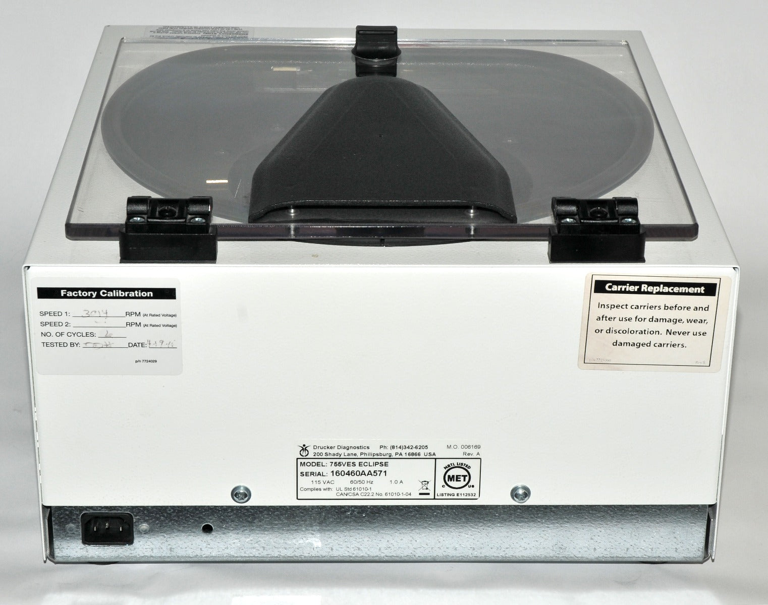 Drucker Diagnostics 755VES ECLIPSE Centrifuge PRP Platelet Rich Plasma 755 VES
